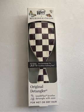 MacKenzie-Childs Checkerboard Wet Brush Detangler in Cream and Dark Brown